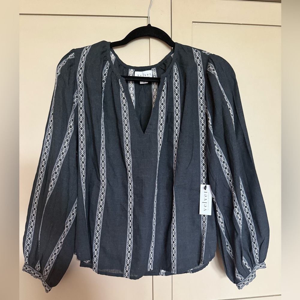 Velvet Women's Charcoal and White Striped Blouse
